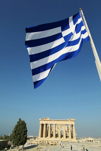 Greek Flag Flying over Acropolis